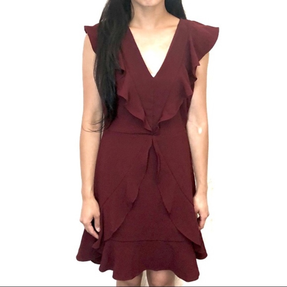 💎 Lulus Gorgeous Burgundy Red Ruffle Dress - Picture 2 of 8